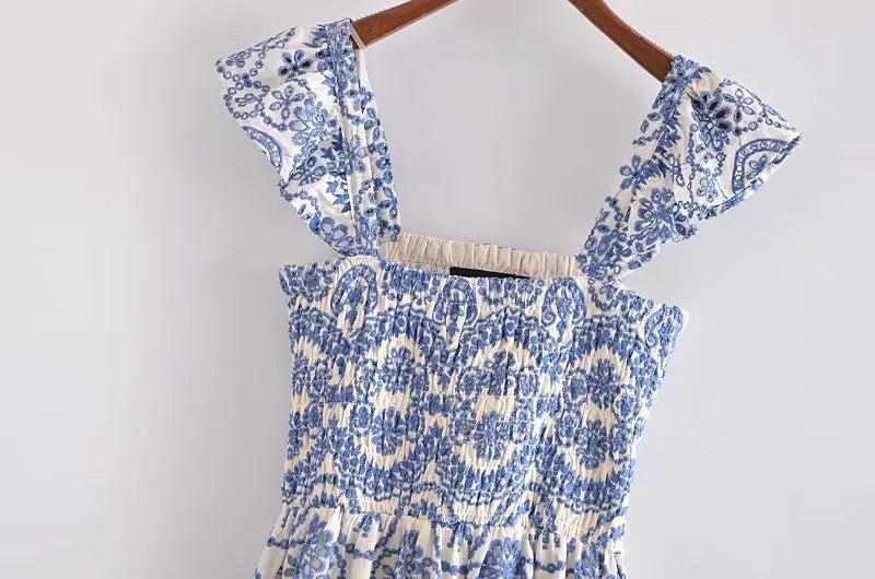 Blue Floral Embroidey Summer Beach Dress Women Casual Holiday Bohemian Dress Boho Sundress Maxi Long Vestidos Fashion Clothes