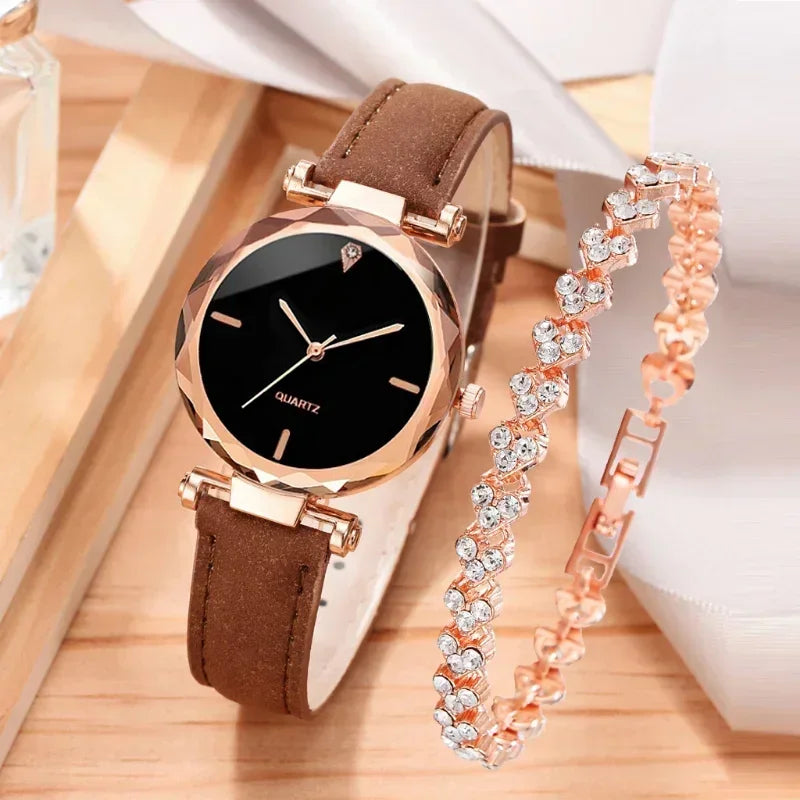 Uhren-Armband-Set 2025: 2PCS Luxury-Rhinestone - Fashion Bracelet Collection