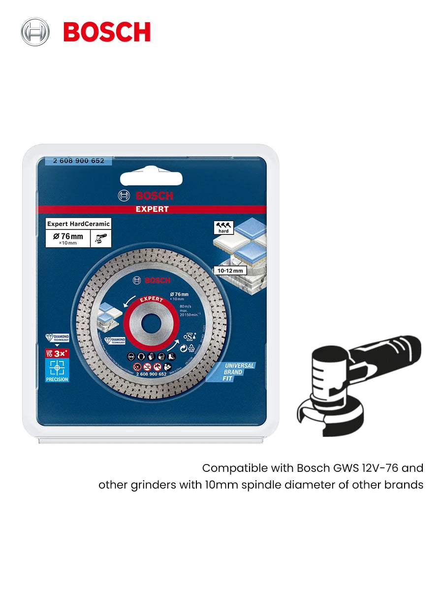 Bosch Expert Hard Ceramic Cutting Disc 76mm Angle Grinder Saw Blade for Hard Tiles Stone Diamond Cutting Disc Accessories 80M/s