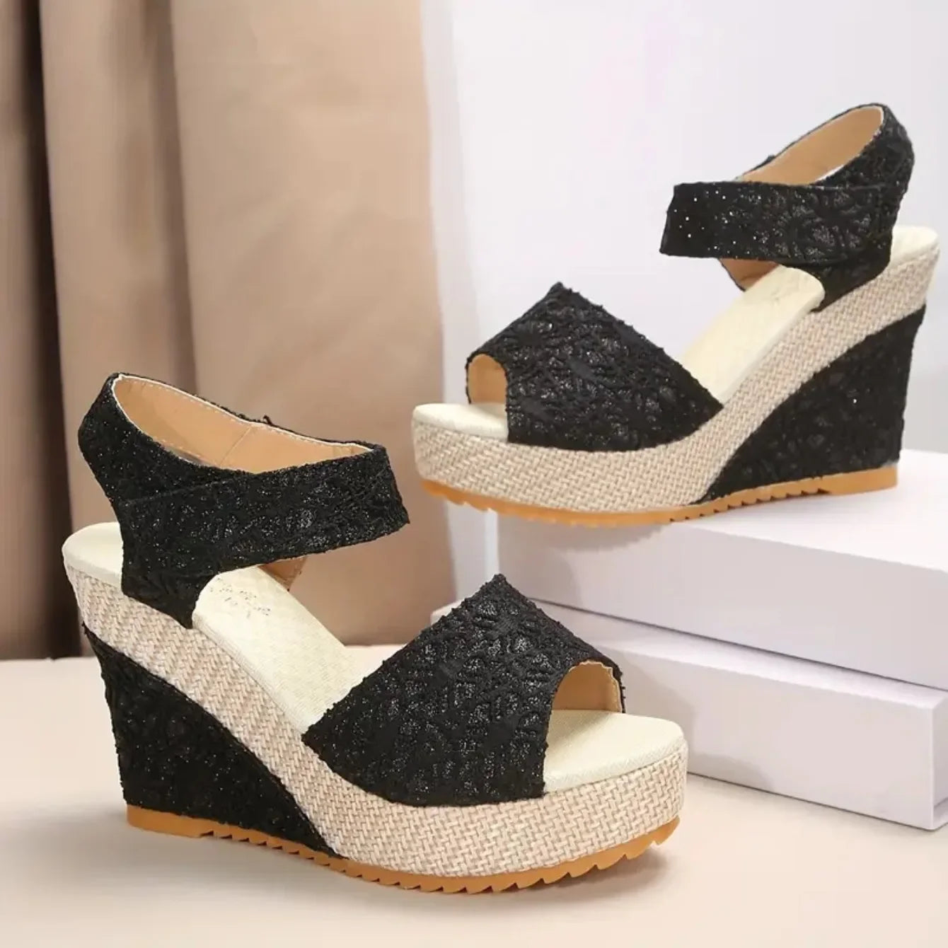 CNMR Damen Keilsandalen 2025 - Peep Toe Plateau Sandalen mit Absatz