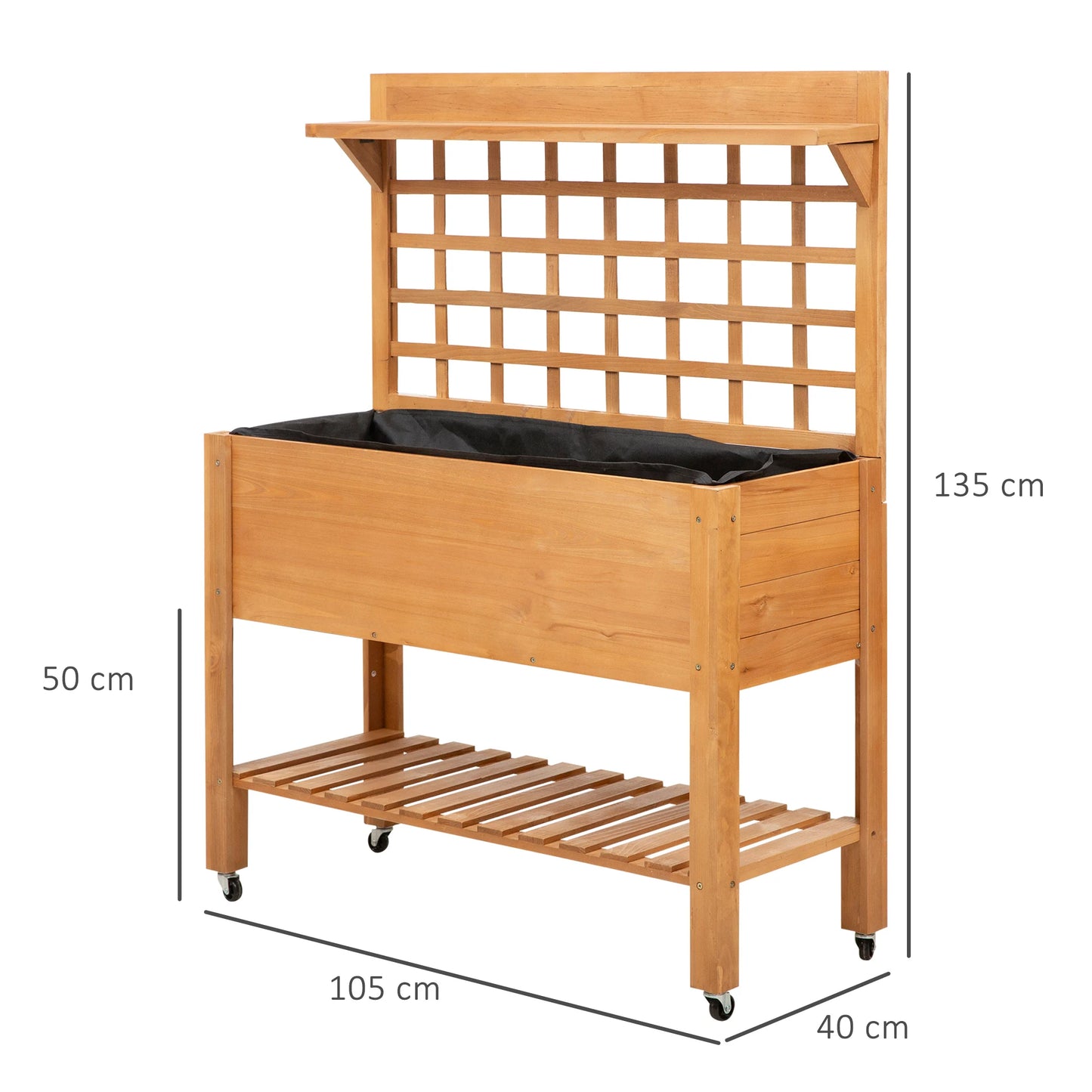 GartenPro Hochbeet Holz Mit Rankgitter Räder 105x40x135 cm