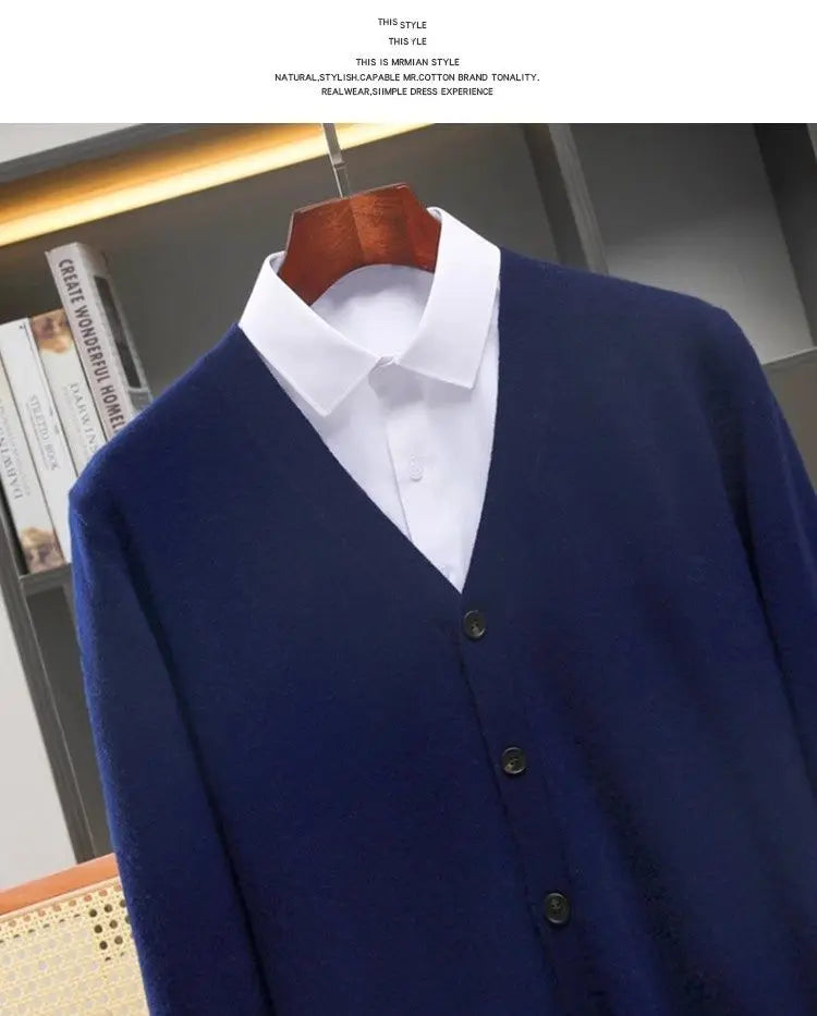 Closure V-Neck Strickjacke Herren - Polyester Langarm Unifarben Größen M L Klassisch Winter