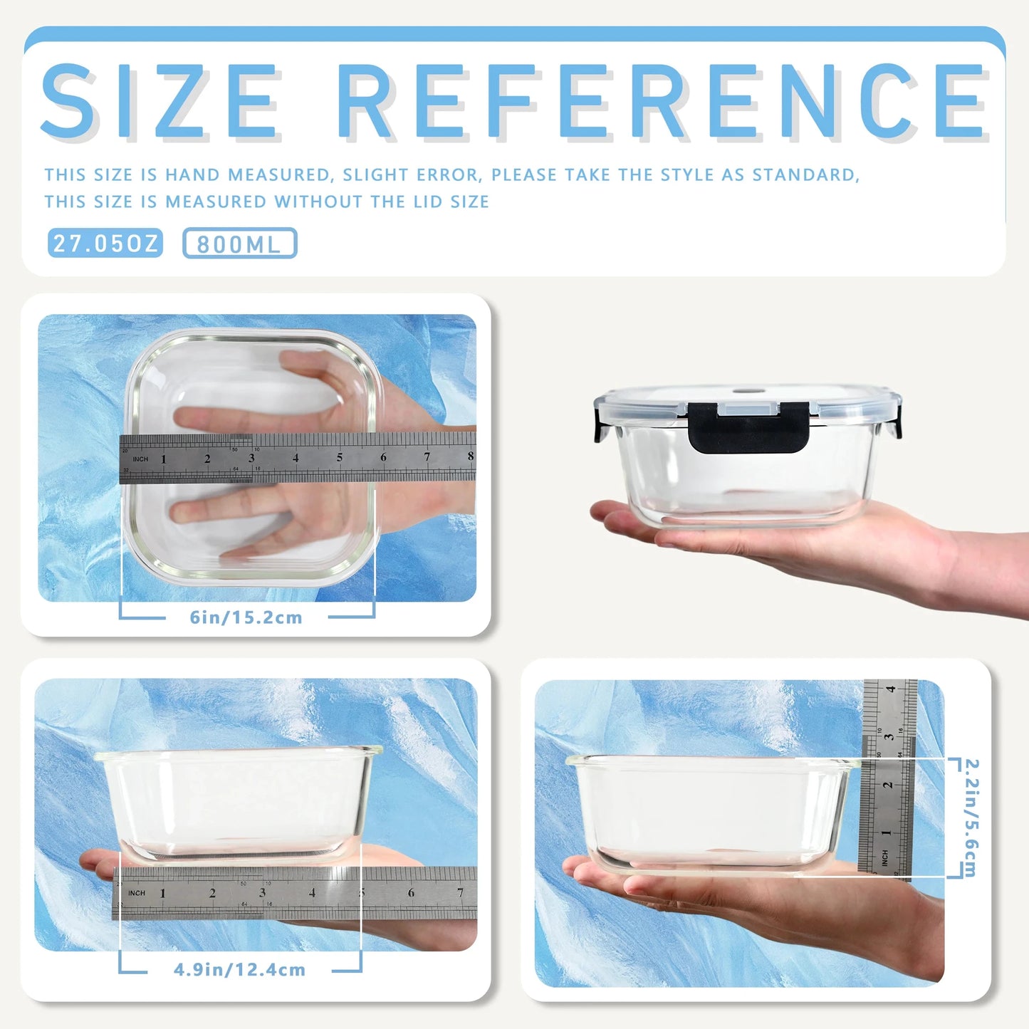 800ml Quadratische Glas-Lunchbox, Mikrowellen- & Ofenfest, Auslaufsichere Luftdichte Bento-Box Aufbewahrungsbehälter, Tragbar für Unterwegs