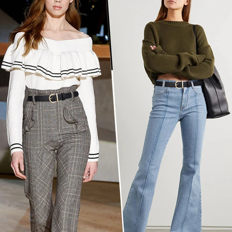 Leather Women Belts New PU Simple Metal Buckle Belt Girls Dress Jean Pants Waistband Belts for Lady Luxury Designer Brand 2023