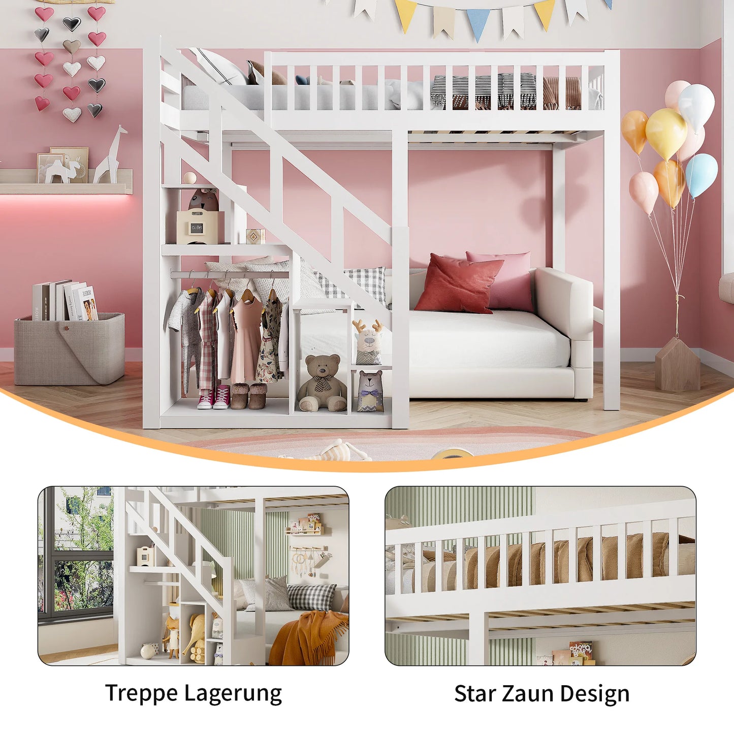 KidoWood Etagenbett Mit Stauraum - Belastbarkeit 120 kg, Abmessungen 140x200 by Golden Bridge Store
