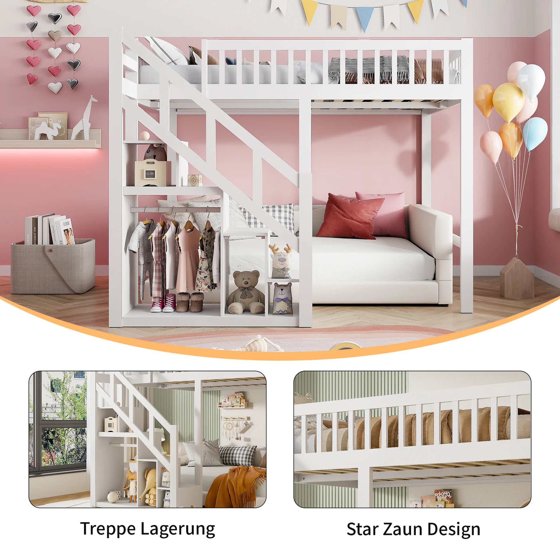 KidoWood Etagenbett Mit Stauraum - Belastbarkeit 120 kg, Abmessungen 140x200 by Golden Bridge Store