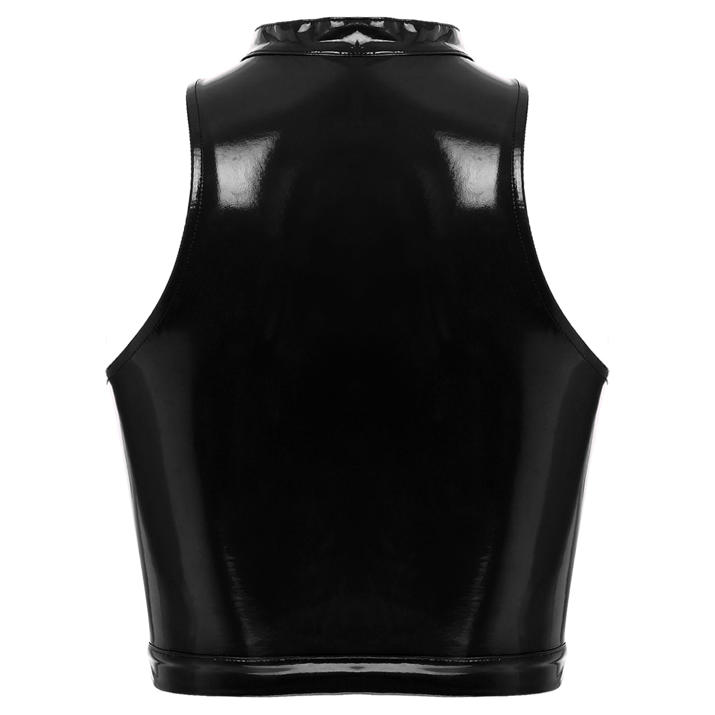 Womens Glossy Patent Leather Latex Vest Tops Rave Outfit Clubwear Glossy Corset Waistcoat Notch Lapel Slim Fit Camisole Crop Top