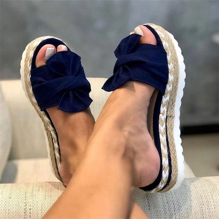Women Slippers Summer 2023 Platform Wedges Mid Heels Bow Tie Peep Toe Fashion Slides Beach Outdoor Ladies Shoes Zapatos De Mujer