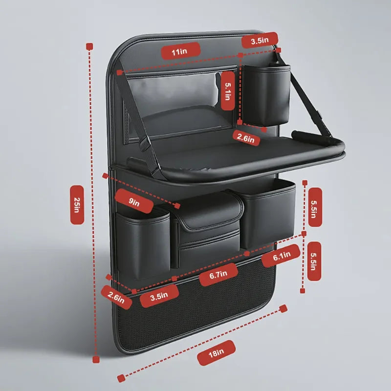 Car Seat Storage Bag Auto Back Seat Back Organizer with Foldable Table Tray PU Leather Tablet Holder Tissue Box Car Accessories