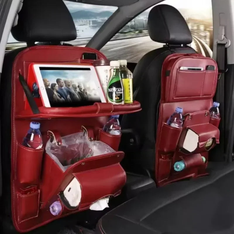 Seat Back Organizer Big Hanging Car Seat Storage Bag Garbage with Foldable Dining Tray Bin Capacity Multifunctional Trunk Back
