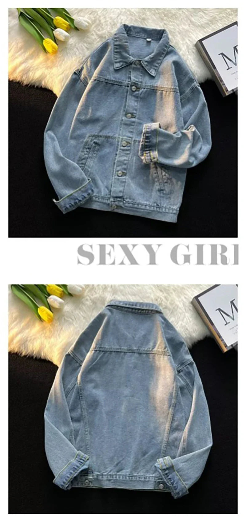 Bakorobaty Jeansjacke Einreihig Retro Locker - Blau Regular