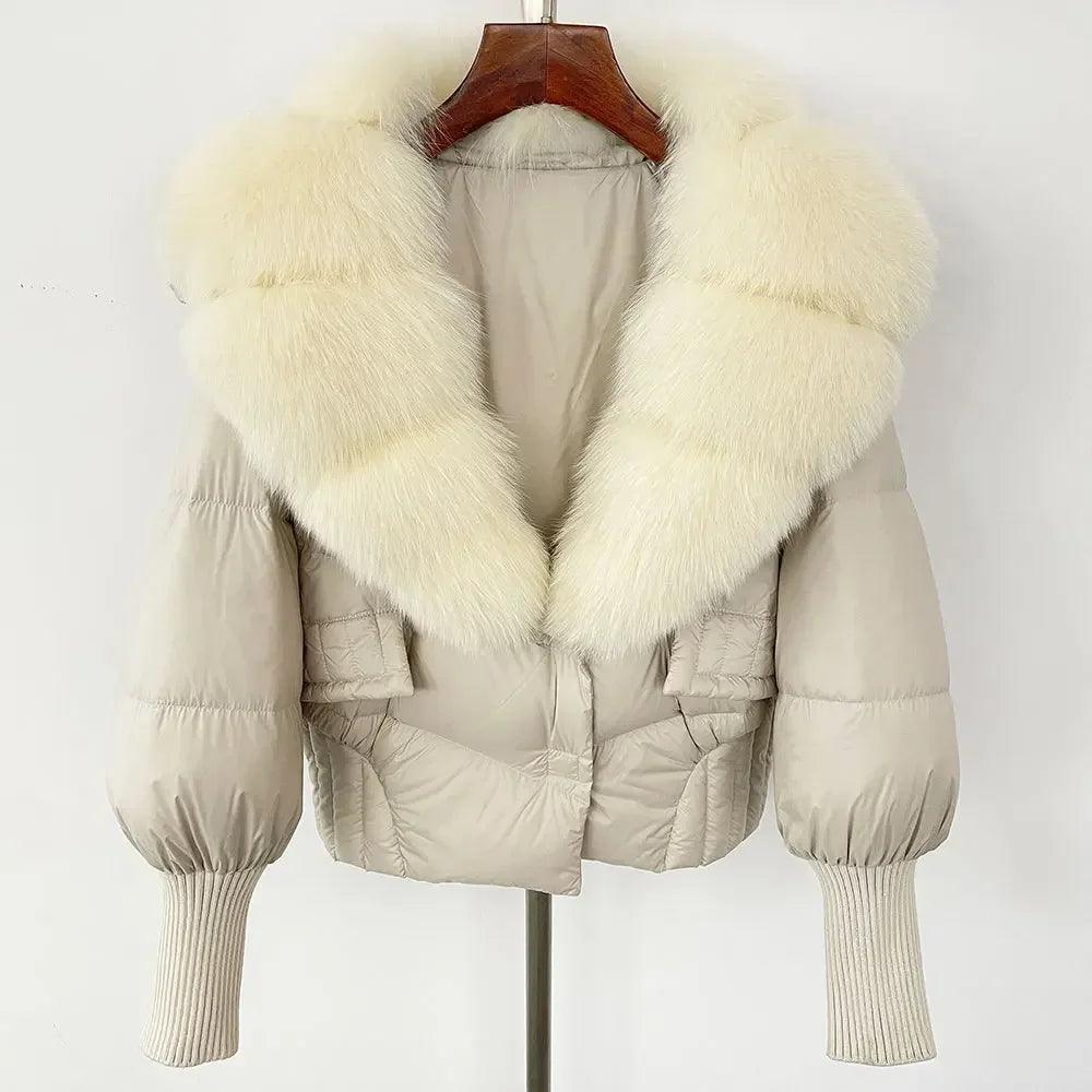 Winter girls jacket with real raccoon fox fur loose fit coat