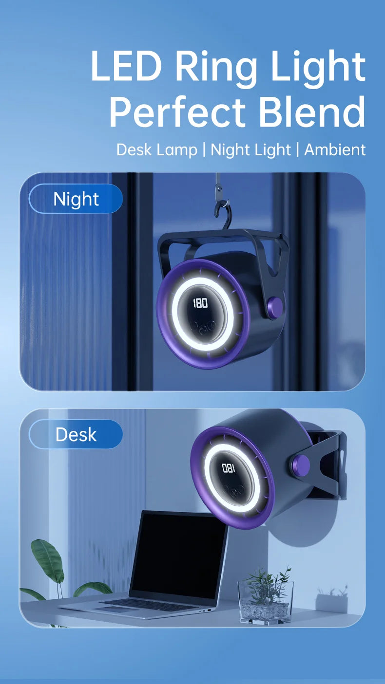 TINSOL 2500mAH Portable Electric Fan with Ambient Light Turbo Mute Electric Fan Desktop Wall Mount Ceiling Air Cooler