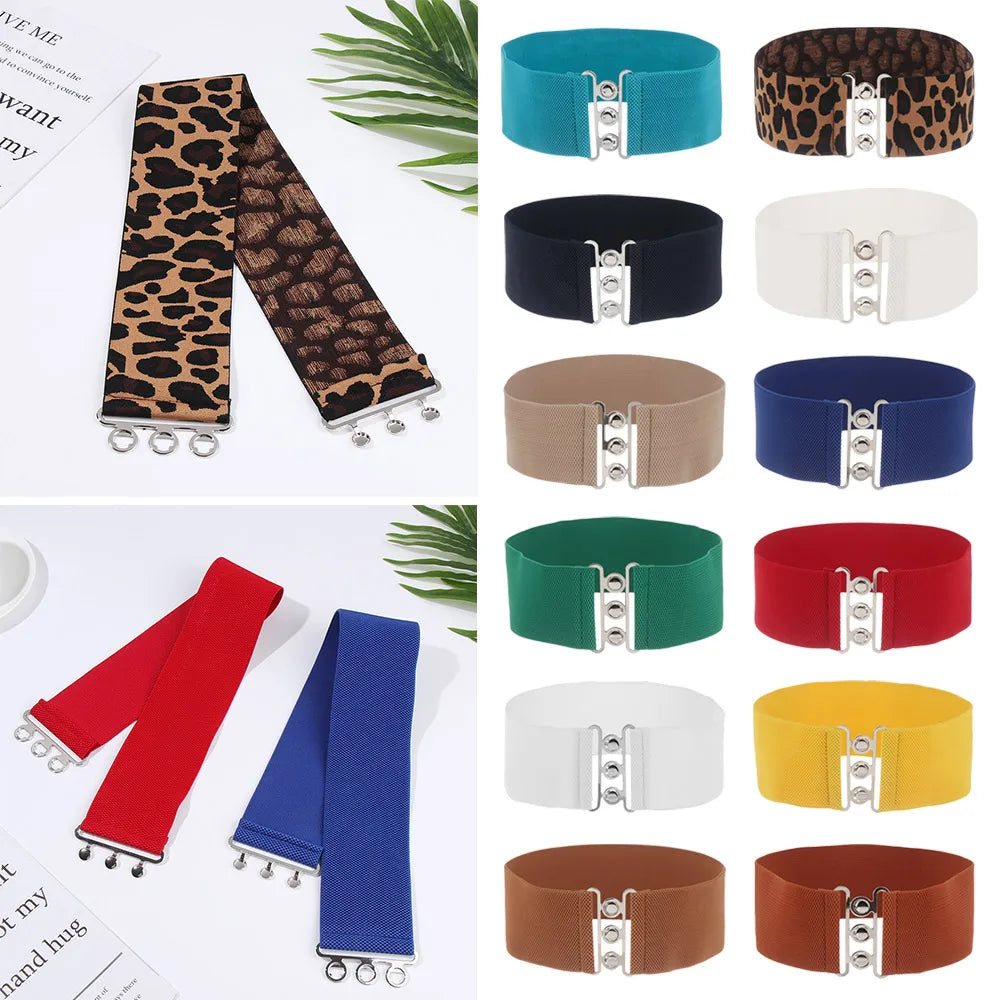 Women Fashion Wide Elastic Belt Metal Buckle Cinch Waistband Ladies Dress Waist Band Fashion Accessory