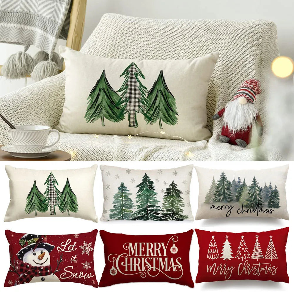 Merry Christmas Decorative Pillow Cover 30x50cm Linen Throw Pillowcase Christmas Cushion Cover Pillowslip For Sofa Home Decor