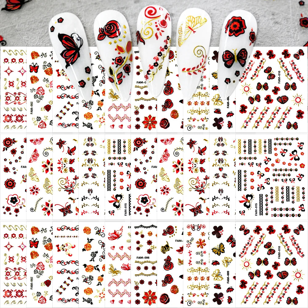 MingLee Nail Art Schmetterling Rose - 30 Stk, Selbstklebend