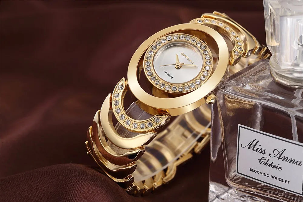 Damen-Uhr 2025: CRRJU Gold Watch Women Luxury Brand bracelet Ladies Quartz-Watch - Gifts For Girl Full Stainless Steel Rhinestone wristwatches whatch Collection