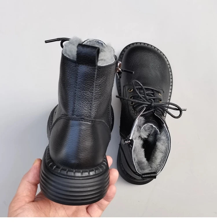 Ghete la gleznă Careaymade, piele naturală, variantă lată - mărime mare, înălțime toc 3-5 cm, căptușeală din lână