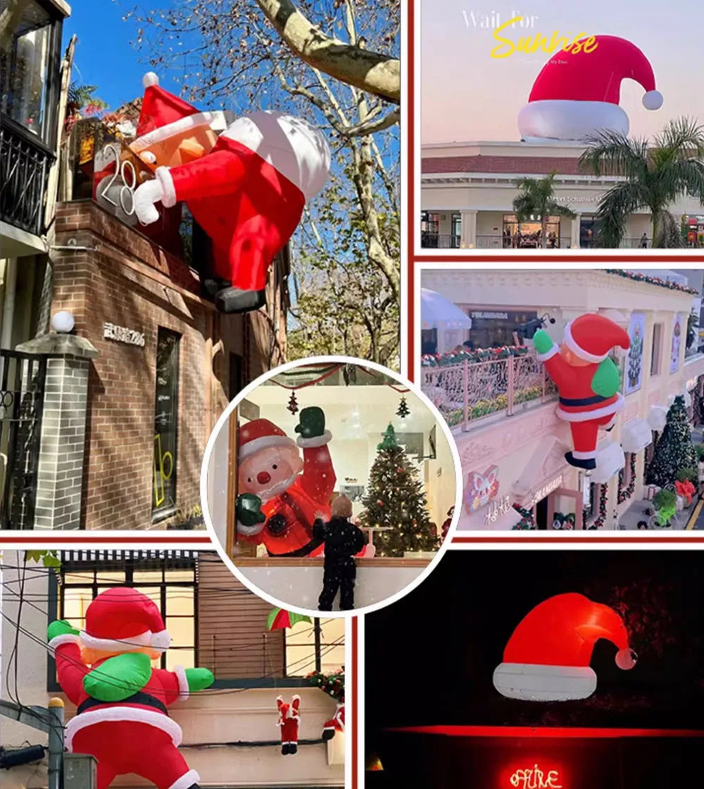 Christmas Inflatable Model,climbing Wall Santa Claus Glowing Inflatable Model, Outdoor Garden Scene Decoration Hanging Ornaments