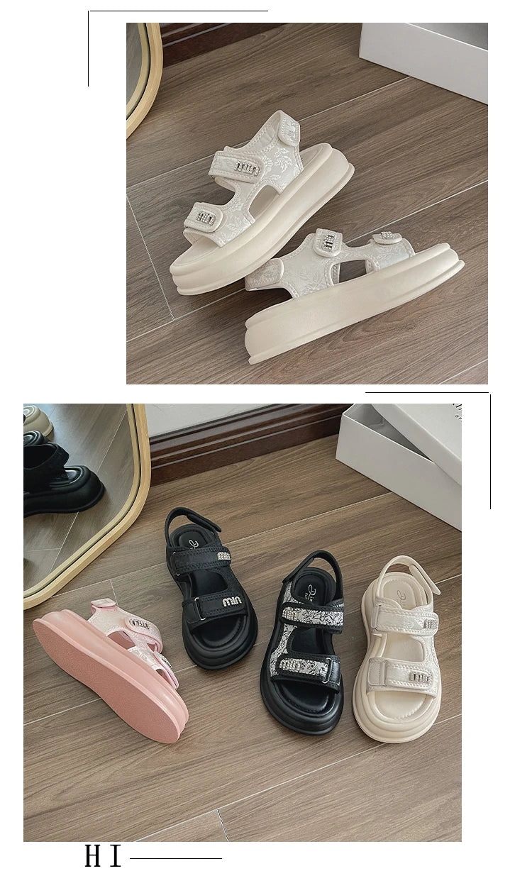New Embroidery Casual Roman Designer Platform Sandals Women HOOk&LOOP Flats Summer Casual Ladies Outdoor Shoes Zapatos De Mujer