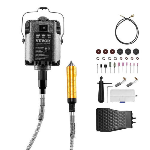 VEVOR Flexwellen-Schleifgerät, 1000 W, 30.000 U/min, Rotationswerkzeug, multifunktionale Hängeschleifmaschine mit 31-teiligem Zubehör und Fußpedal zum Schnitzen, Polieren, Bohren und Polieren