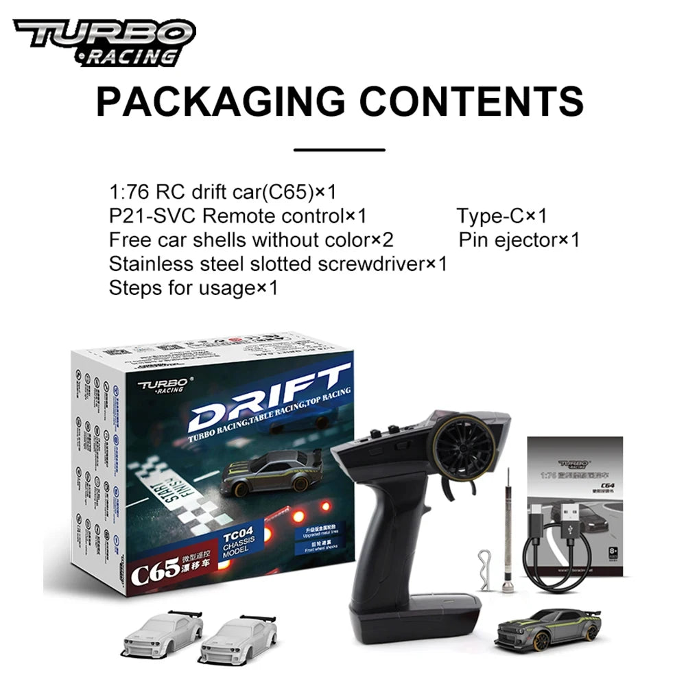 Turbo Racing 1:76 C65 Drift RC Auto Mit Gyro Radio Voll Proportional Fernsteuerung Spielzeug RTR Desktop Spielzeug Für Erwachsene Und Kinder
