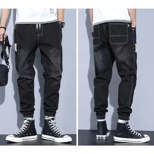 Western Style Men Streetwear Denim Jogger Pants New Spring Autumn Black Blue Cargo Jeans Men Baggy Harem Jean Trousers Plus Size