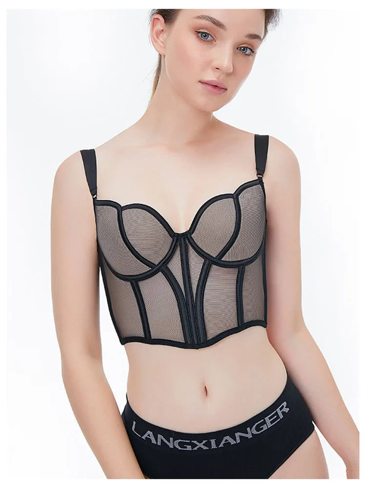 Frauen Push Up Transparent Lingerie Neu elegant Shaper BH Dünn Beauty Rücken Unterwäsche Weiblich Fischgräte Gaze Bralette