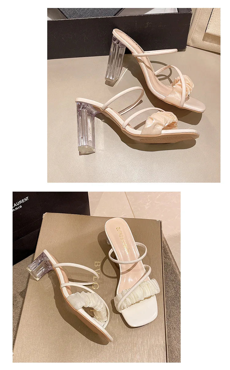 Elegant Women Crystal Shoes Summer Pumps Sandals Jelly Slippers Open Toe High Heels Women Slippers Shoes Heel Clear Sandals