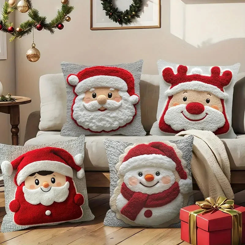 Christmas Pillow Cover Snowman and Reindeer Digital Print Sofa Cushion for Home Office and Living Room Festive Decoration