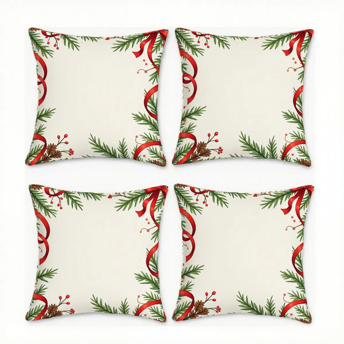 4-Piece Christmas Pillow Cover Set 45x45cm No Insert Festive Gift Boxes Holiday Greens for Sofa Styling Festive Celebrations