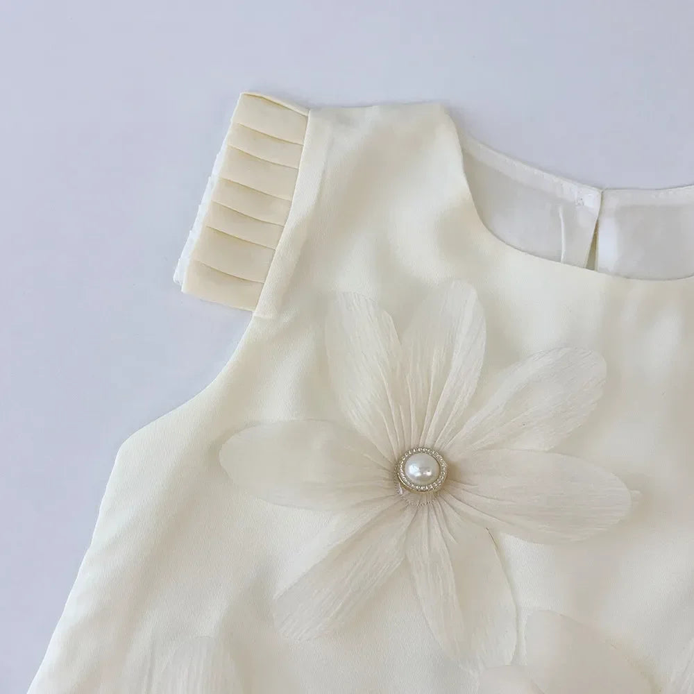 Kids Dresses for Girls 3D White Flower Princess Dress Girls' Pink Clothes Summer New Casual Vest Dress Flower Girl Dresses