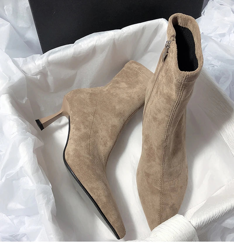 Ghete cu vârf ascuțit și fermoar lateral UETEEY - Mărimi 36-41, Înălțimea tocului 5-8 cm, Toc subțire