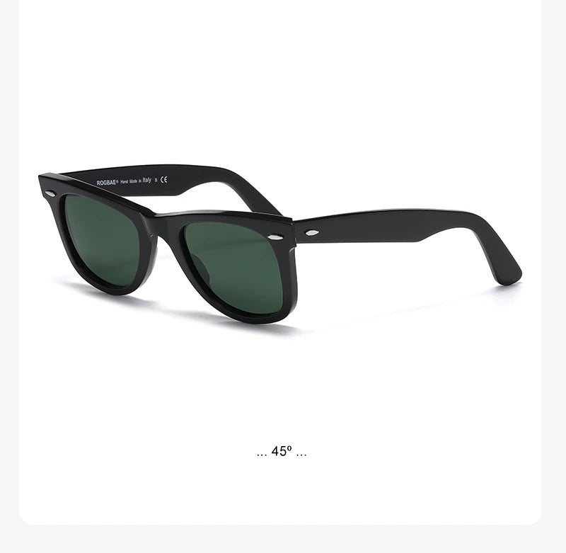 ROGBAE Trendige Sonnenbrille Herren Klassiker Glas Linse Acetat Sonnen Brille R2140 Luxus Marke Nieten Design Schutzbrille Damen Sonnenbrille