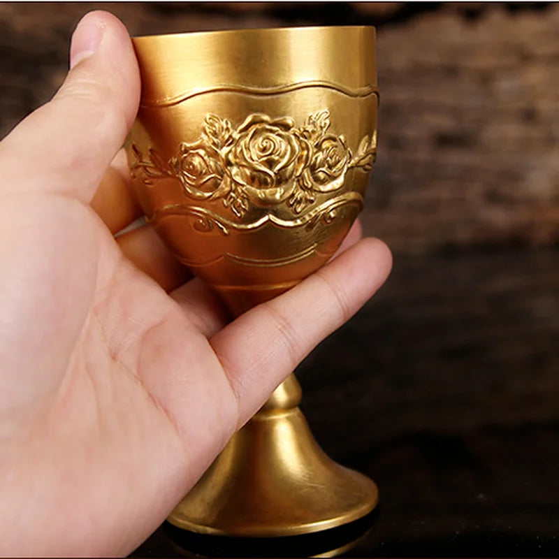 Carved Brass Wine Glass 6 Piece Set Golden Goblet Home Barware Liquor Glass Water Cup Metal Wine Cups Spirit Glass Crafts Gift
