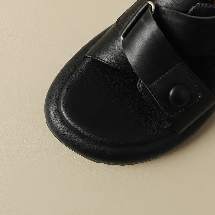 New Summer Sandals Women 2023 Fashion Platform Sandals Casual Round Toe Sandals Shoes for Women Split Leather Flat Shoes