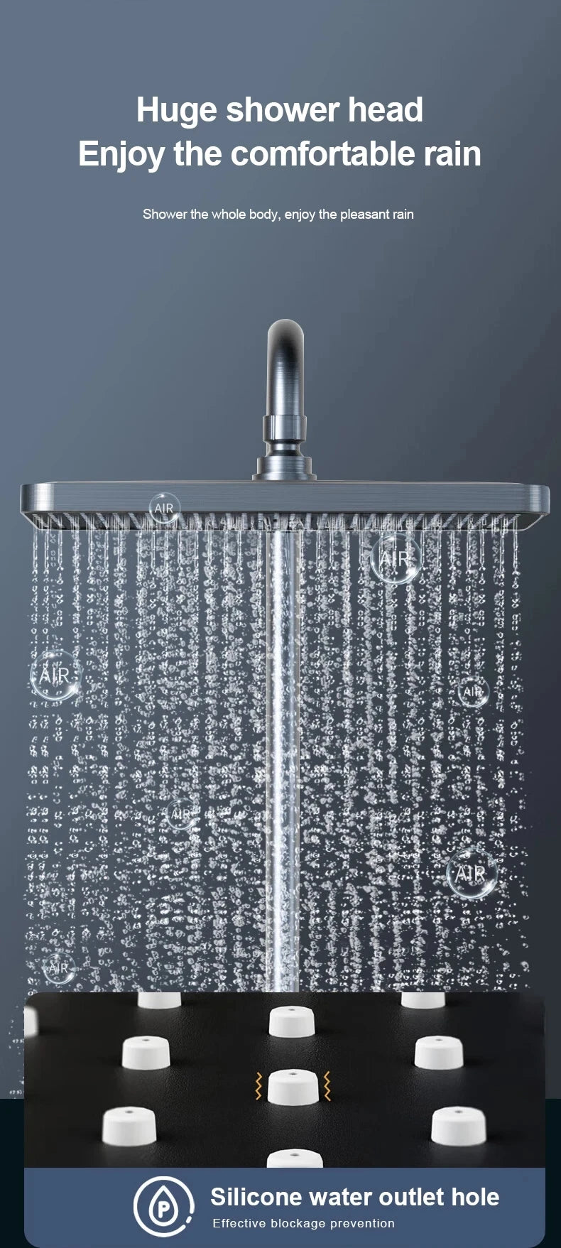 NONEM copper shower faucet set with digital display, rainfall head, 4 functions