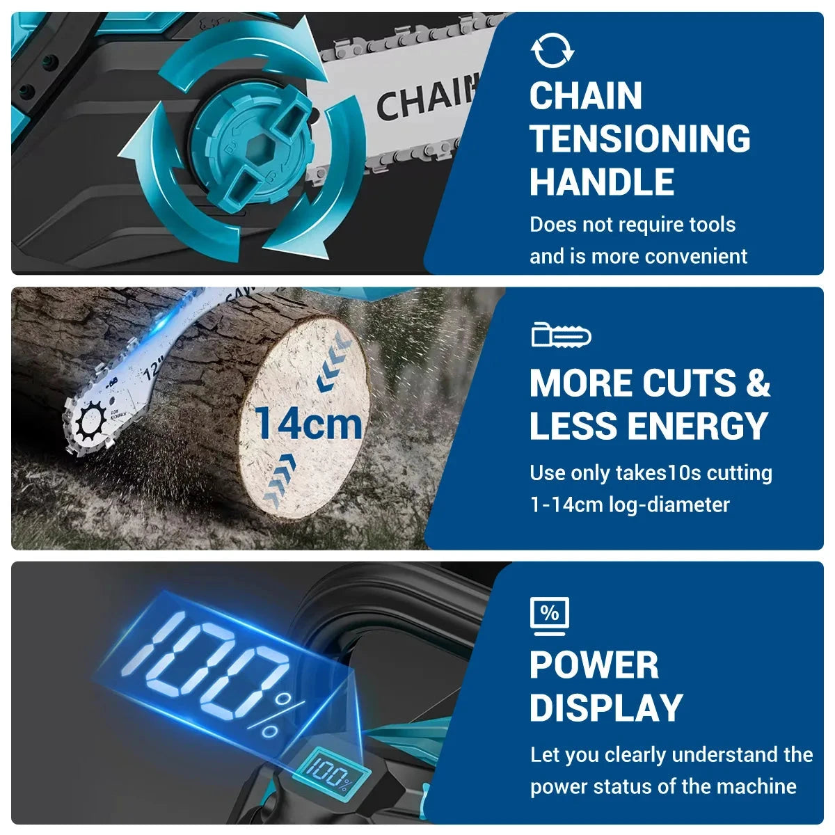 DRILLPRO Akku-Kettensäge Bürstenlos - 12-Zoll, 1200 W, 2.5 Ah by Golden Bridge Store