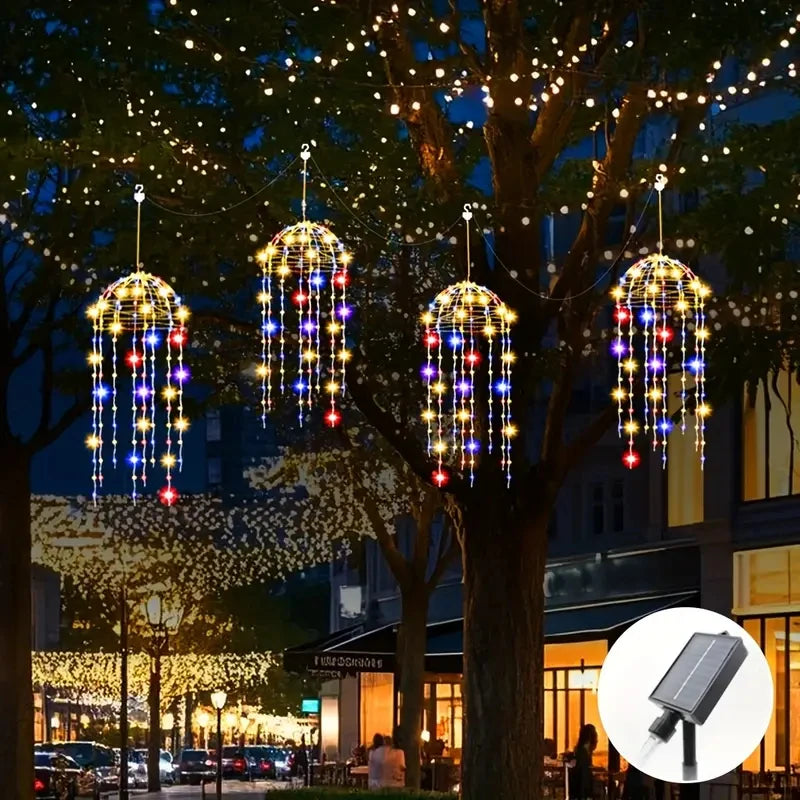 4pcs Solar Hanging Jellyfish Lights 8 Modes Waterproof LED Outdoor String Lights for Garden Weddings Trees Christmas Decorative