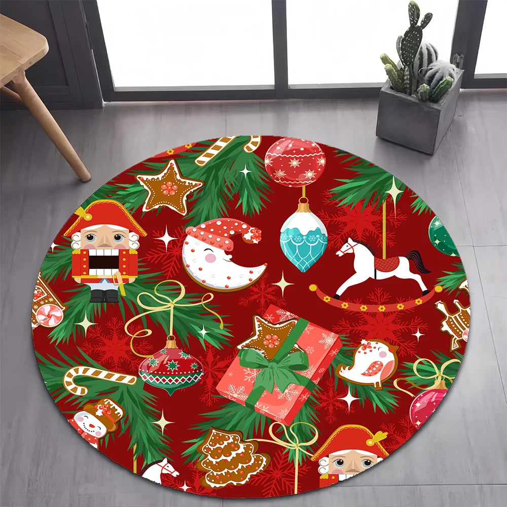 Cute Santa Claus Merry Christmas Tree Cartoon Festival Gift Round Carpet Rug for Bedroom Living Room Decoration,Decor Floor Mat