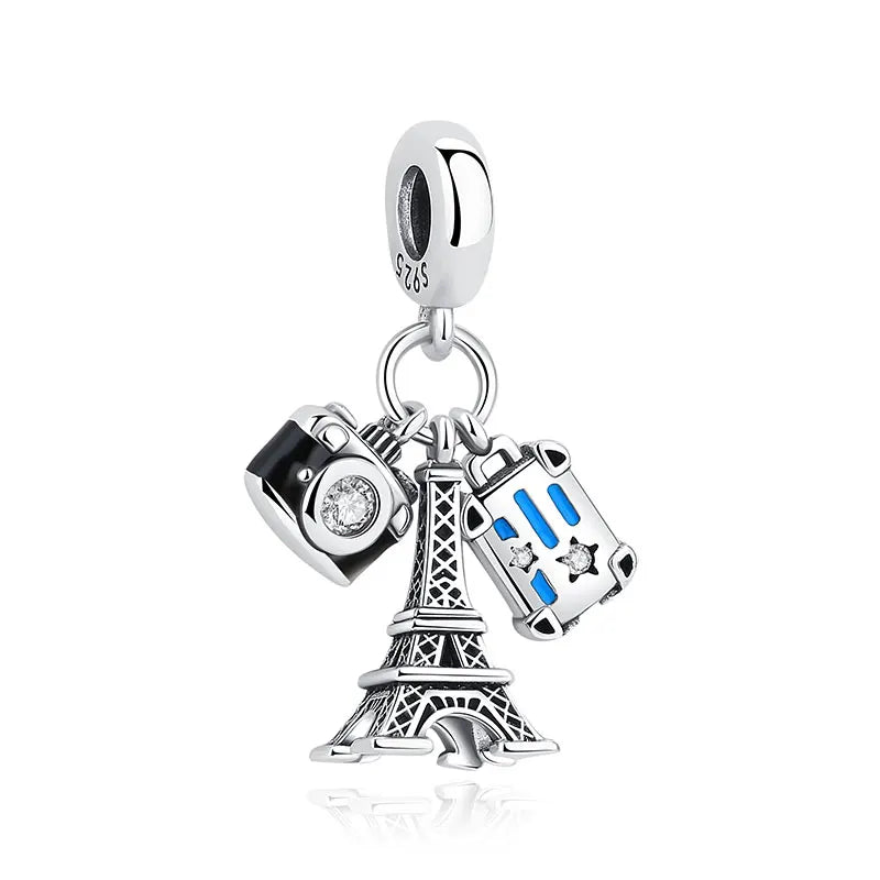 Originale 925 Sterling Silber Charms Liebe Reise London Bus Koffer Paris Perlen passen für Pan Armbänder Halsketten Frauen DIY Schmuck
