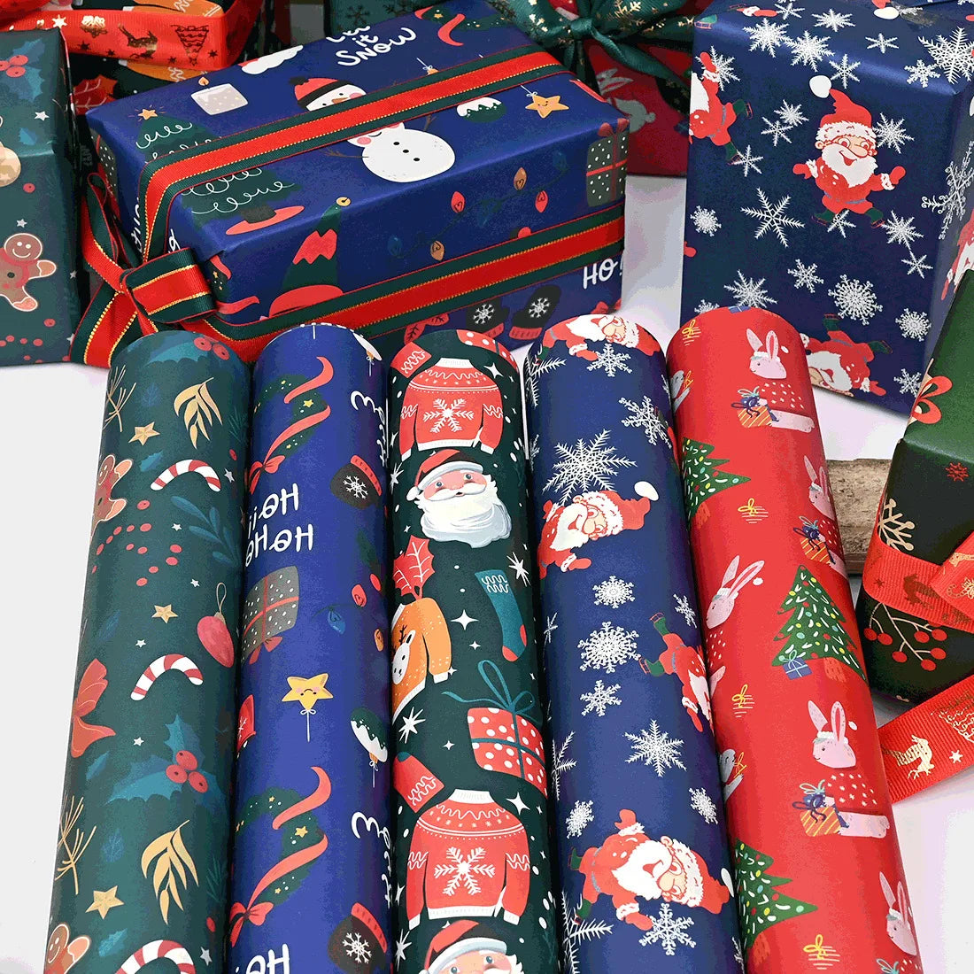 10/1pcs Christmas Wrapping Paper Santa Claus Kraft Gifts Packaging Paper Cartoon Themed Xmas Party Festive Favors 74*50cm