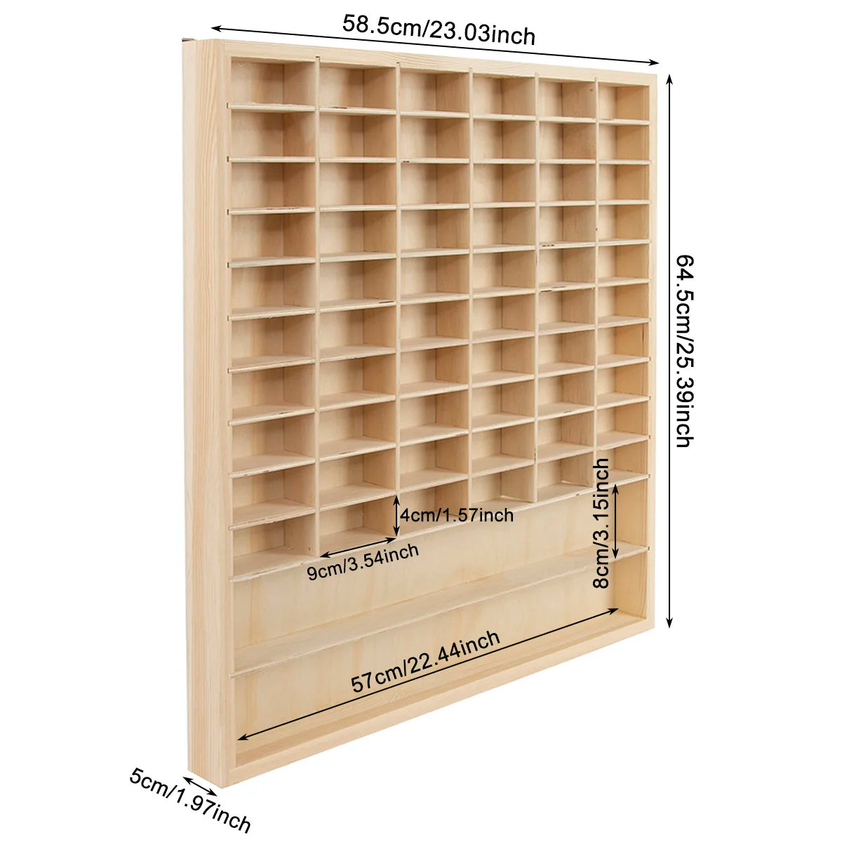 NONED Massivholz Auto Modell Box 60 Fächer Wandmontage 58,5x64,5 cm