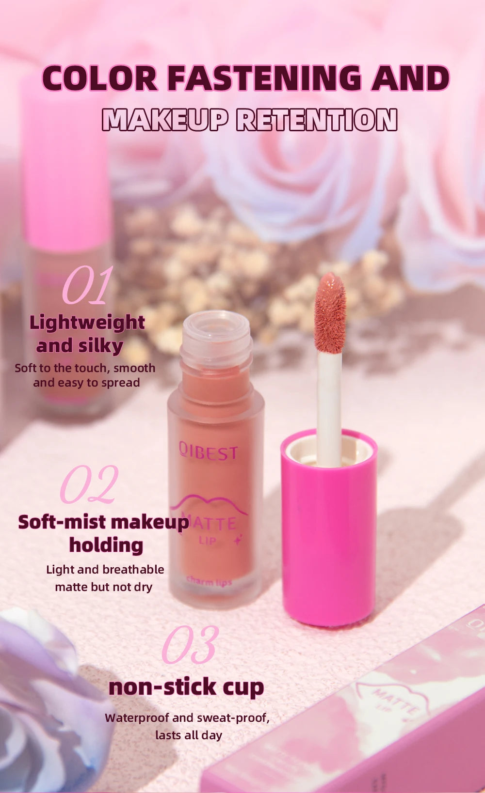QiBest Matte Lipgloss Waterproof - 8 Farben 5ml Langanhaltend