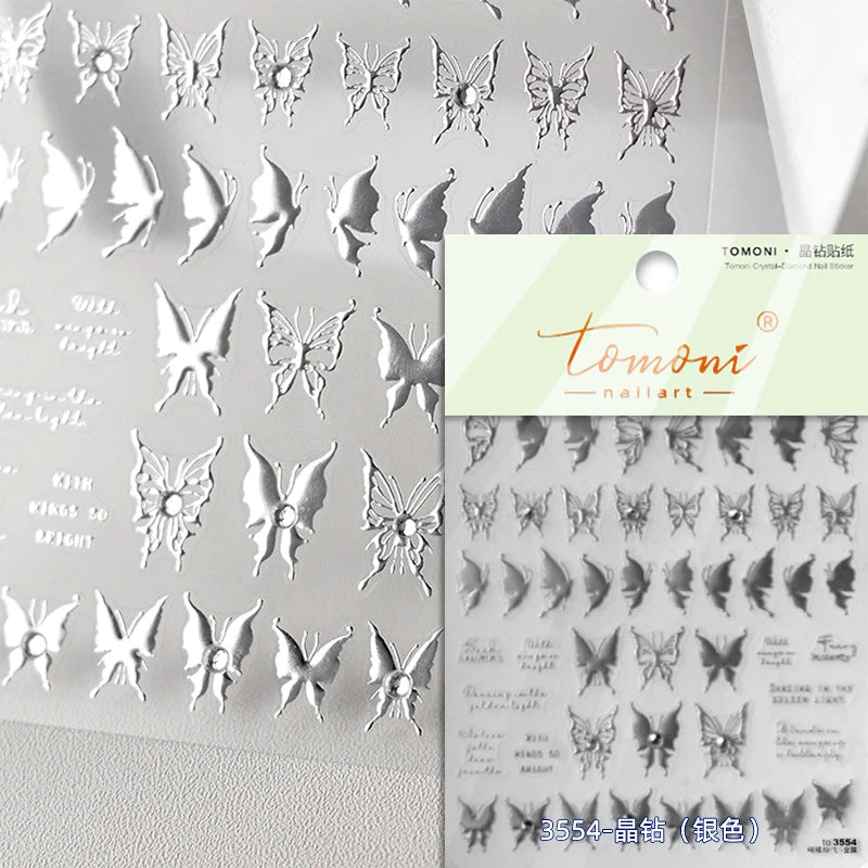 Fantasy Shiny Shell Light Butterfly Rhinestone Bohemia Hot 5D Soft Embossed Relief Nail Art Sticker 3D Decal Decoration Manicure