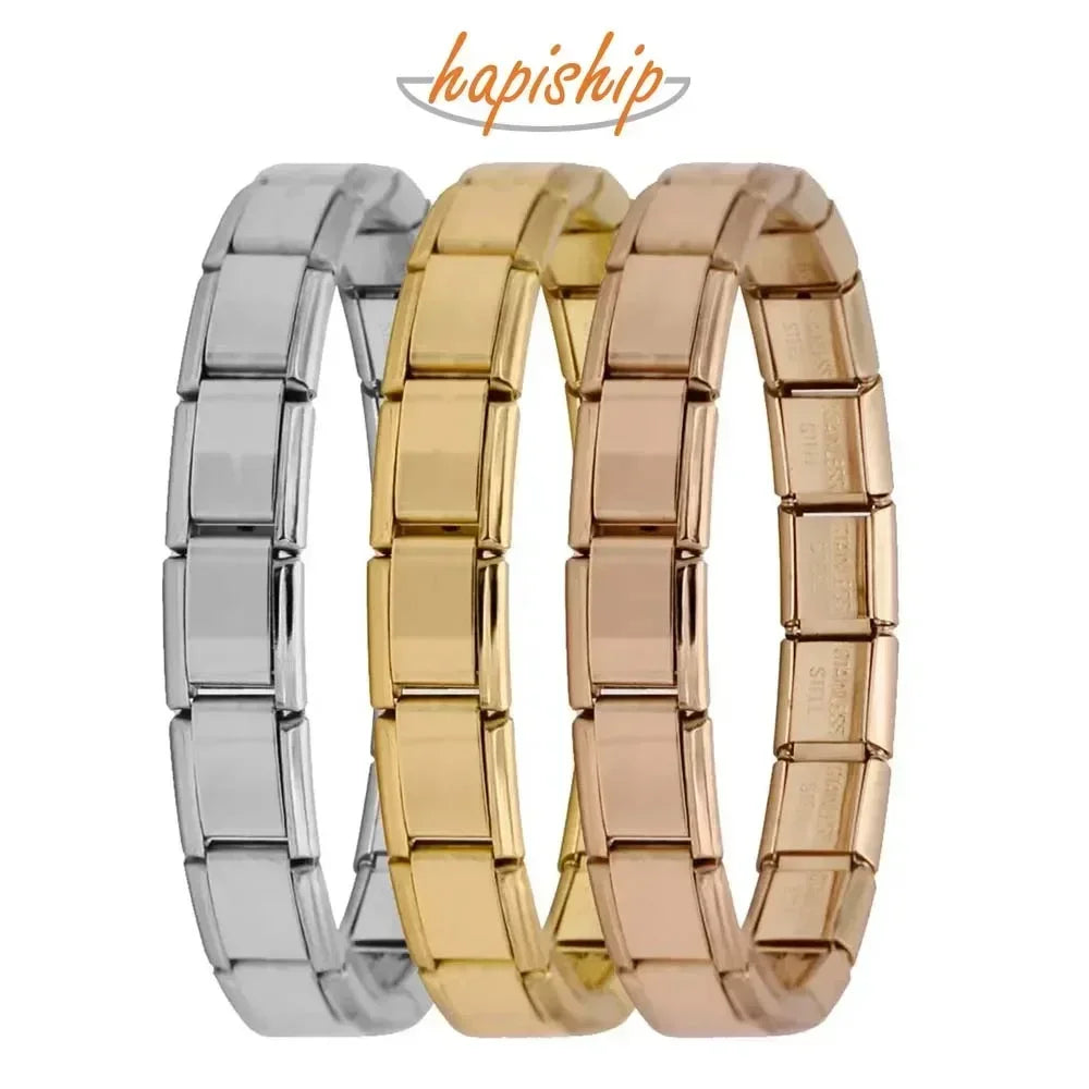 Hapiship Neue Damen Schmuck 9mm Breite Italienisch Elastisch Anhänger Armband Mode Edelstahl Armreif ST-