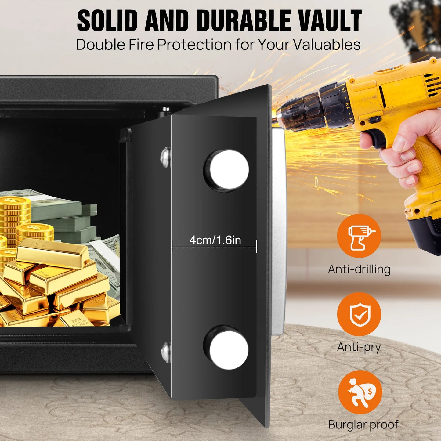 DayPlus 16L Digitaler Stahl-Safe - Elektronische Sicherheitsbox für Büro und Zuhause