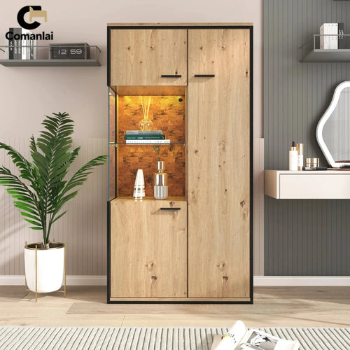Comanlai Vitrine Holz-Glas LED Beleuchtung 150 cm Breit 8 Fächer