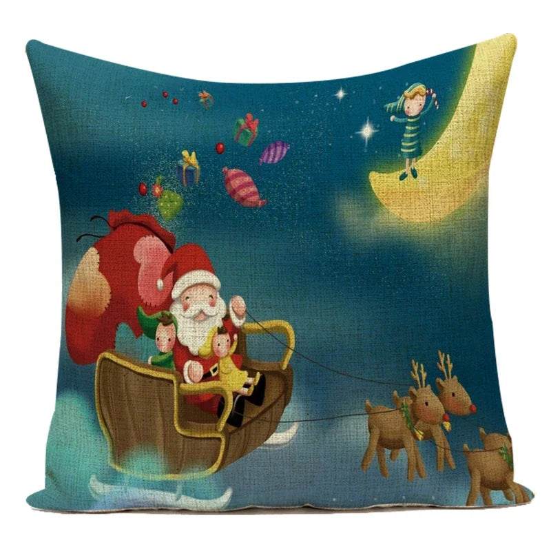 Merry Christmas Cute Cartoon Santa Claus Christmas Trees Polyester Sofa Home Decoration Pillow Cushion Cover Almofadas