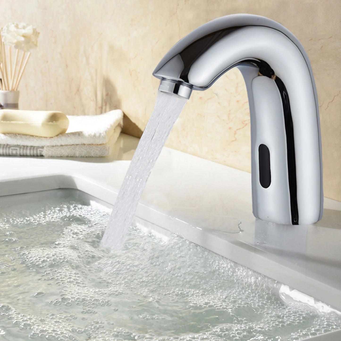 Berührungsloser Wasserhahn - Infrarot Sensor Automatik Waschbecken Armatur mit Zulaufrohr Bad